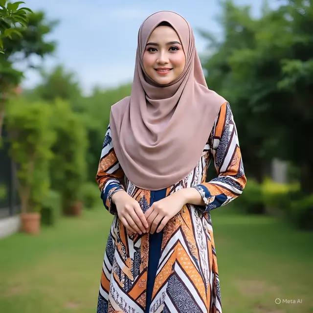 Midi Dress Muslim Kombinasi Batik Modern