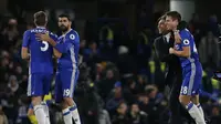 Manajer Chelsea, Antonio Conte (dua dari kanan) merayakan kemenangan timnya atas Everton, di Stadion Stamford Bridge, pada laga lanjutan Premier League 2016-2017, Sabtu (5/11/2016). Chelsea menang dengan skor 5-0.  (Reuters/Andrew Couldridge)