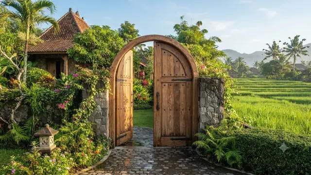 Model Pintu Gerbang Kayu untuk Rumah Pedesaan