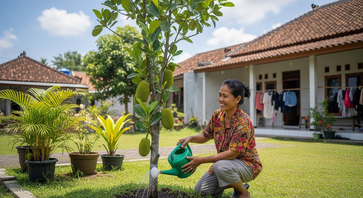 Menyiram pohon nangka