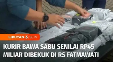 Direktorat Narkoba Polda Metro Jaya membekuk seorang kurir narkoba di halaman Rumah Sakit Fatmawati, Jakarta Selatan pada Kamis pagi. Dari tangan pelaku, polisi menyita puluhan kilogram sabu senilai Rp45 miliar.