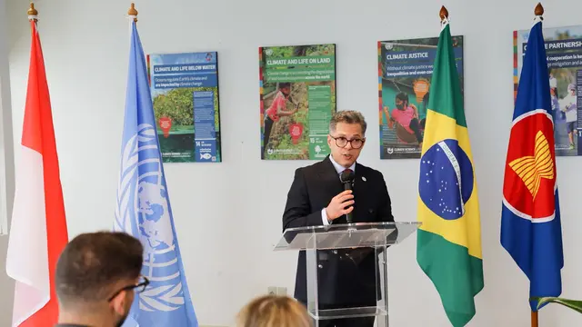 Duta Besar Brasil untuk ASEAN Henrique Ferraro di UNDP Indonesia Office, Gedung Menara Thamrin, Jakarta Pusat, Senin (20/10/2025).