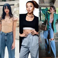 Kombinasi denim dengan warna nude bikin tampilan Anya Geraldine lebih kalem. @anyageraldine.