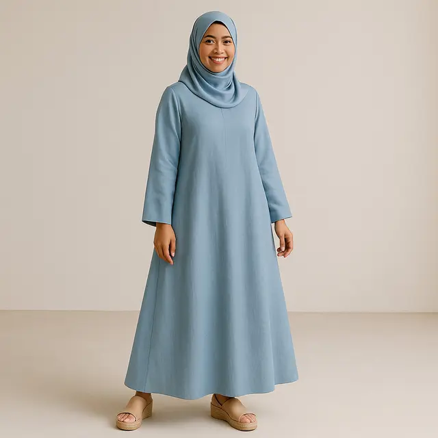 Model Gamis Syari Bahan Linen Longgar Trend 2025/Ilustrasi AI