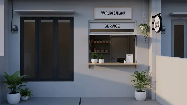 Desain Warung Depan Rumah yang Tetap Menjaga Privasi Penghuni (AI)