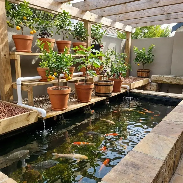 Desain Kolam Ikan Kombinasi Tabulampot di Lahan Sempit