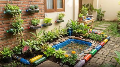 6 Cara Membuat Taman Kecil dan Kolam Ikan Hias dari Botol Bekas