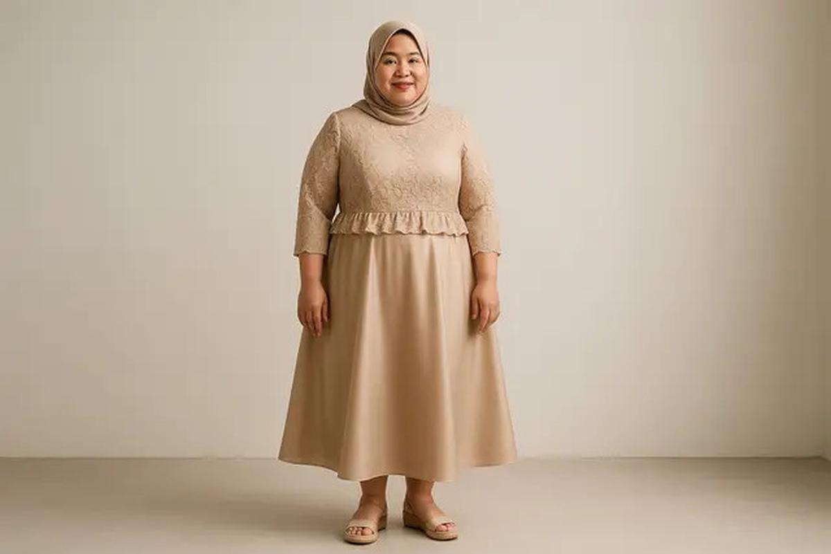 8 Model Dress Brokat untuk Orang Gemuk dan Pendek Berhijab, Pilih Ini Agar Terlihat Proporsional