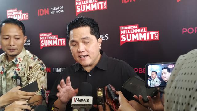 Menteri BUMN Erick Thohir dalam acara Indonesia Millennial Summit yang digelar di Jakarta Selatan, Jumat (17/1/2020).