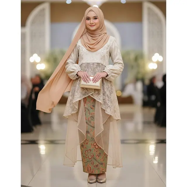 Gamis Batik Earthy Tone Kombinasi Lengan Balon Modern 2025
