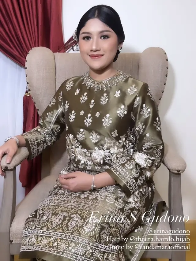 Erina Gudono Kenakan Baju Kurung Hijau saat Kondangan. [@astridanisah]