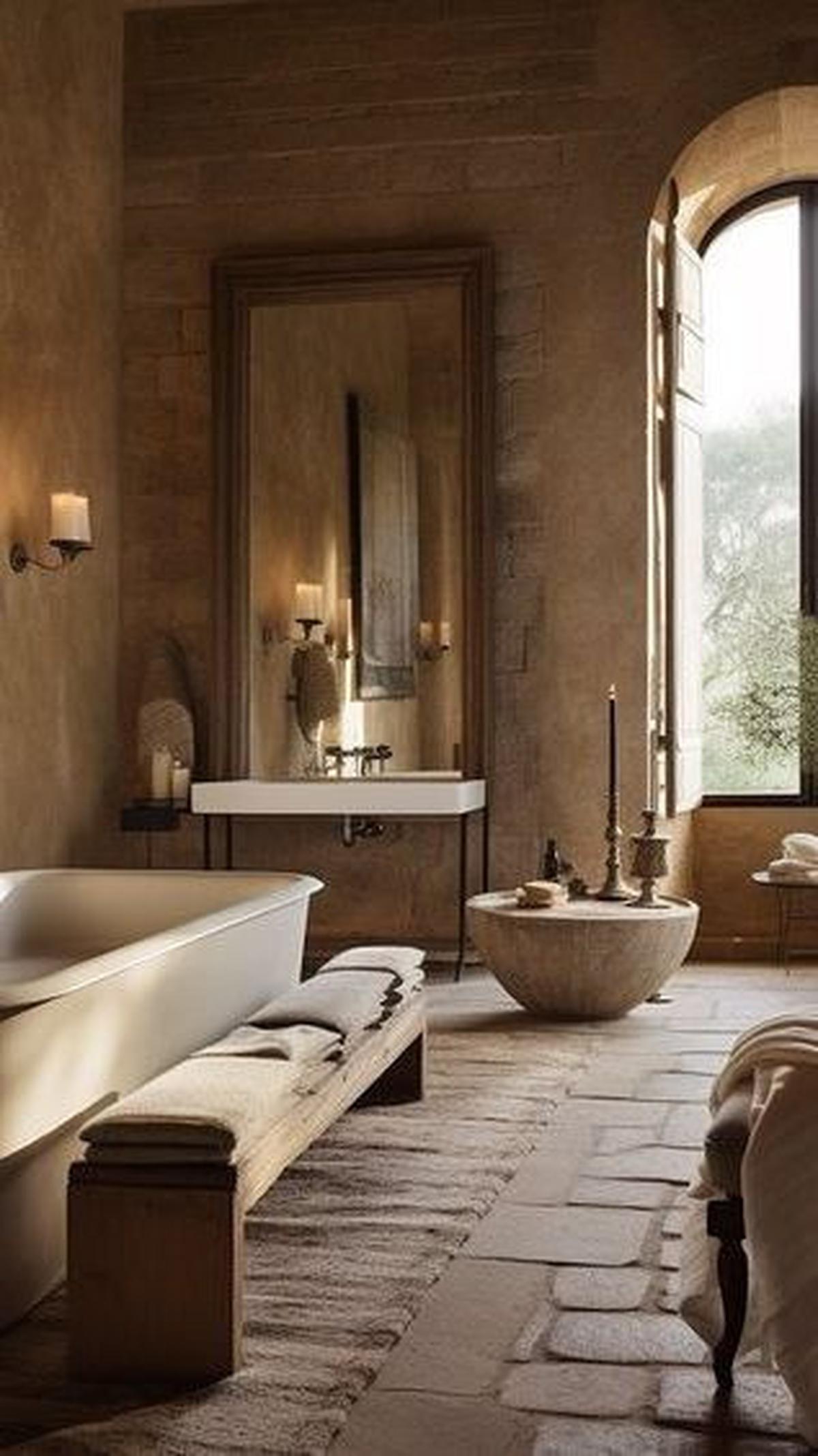 6. Desain Kamar Mandi Mediterania dengan dengan Jendela Tinggi<br>