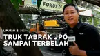 Membawa muatan ekskavator yang melebihi batas tinggi jembatan, truk menabrak JPO di Jalan Tendean, Jakarta Selatan. Kencangnya benturan menyebabkan JPO terbelah.