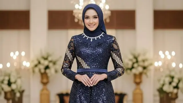 Gamis Batik Brokat Kombinasi Satin Mewah