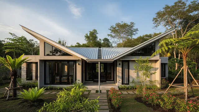 Desain Rumah Desa Tapi Modern Atap Butterfly/Gemini AI