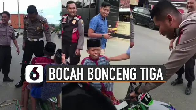 VIDEO: Bocah Naik Motor Trail Mini Bonceng Tiga Nangis saat Disetop Polisi