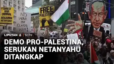 Aksi pro-Palestina di Manhattan, New York, Amerika Serikat, mengecam perang di Gaza dan menyerukan penangkapan Perdana Menteri Israel Benjamin Netanyahu setelah pidatonya di Sidang Umum PBB.