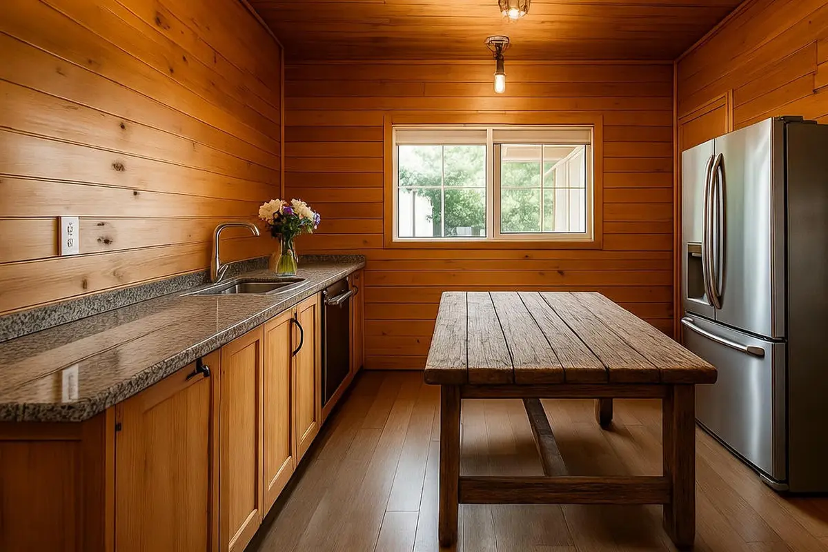 Model Dapur Rumah Sederhana dengan Dinding Kayu yang Tetap Elegan/Ilustrasi AI