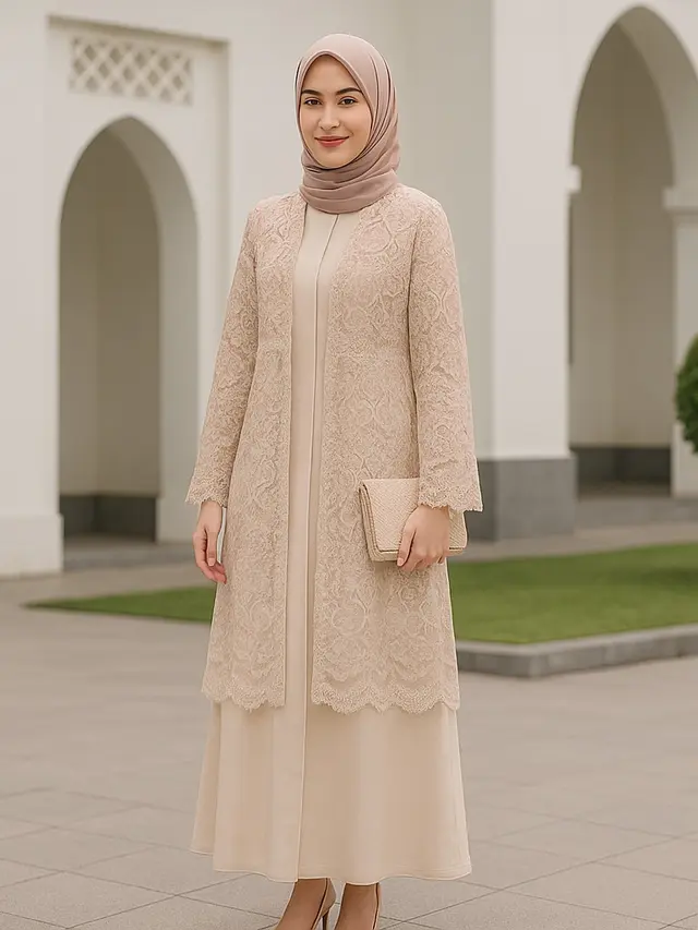 Gamis Outer Brokat agar Penampilan Makin Anggun dan Elegan