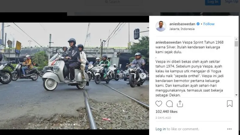 Anies Baswedan Kenang Vespa Sprint 1968 Milik Sang Ayah (Foto: Instagram)