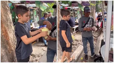 Tak segan untuk jajan di pinggir jalan yang harganya murah, El Barack bikin warganet salut. Ini adalah momen saat El mampir sebentar ke pedagang kaki lima untuk membeli tahu bulat. Dengan sopannya, anak sambung Vincent Verhaag ini berkata ingin membeli tahu bulat Rp 5 ribu. Selain sikap sopannya, penampilan sederhana El Barack juga tak lepas dari perhatian warganet. (Liputan6.com/IG/@inijedar)