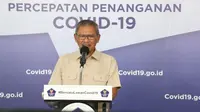 Juru Bicara Penanganan COVID-19 di Indonesia, Achmad Yurianto saat konferensi pers Corona di Graha BNPB, Jakarta, Senin (20/4/2020). (Dok Badan Nasional Penanggulangan Bencana/BNPB)