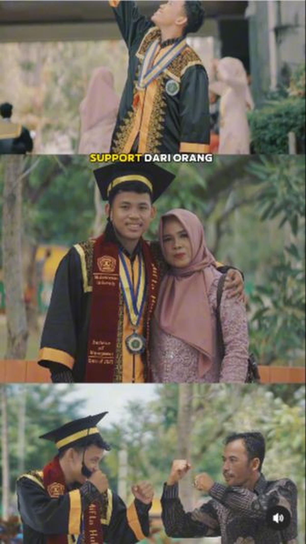 Ia juga mengucapkan terima kasih kepada orang tua dan keluarga. Sebab, berkat doa dan dukungan mereka, ia berhasil menyandang gelar sarjana. <br>