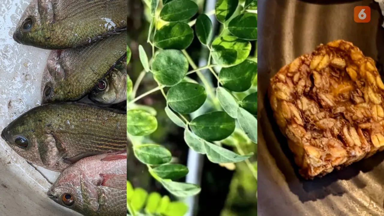 ikan, daun kelor, tempe