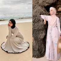 Tampil aesthetic ala Sashfir, bisa pilih ribbed knit maxi dress seperti yang dikenakannya pada potret ini. [@sashfir]