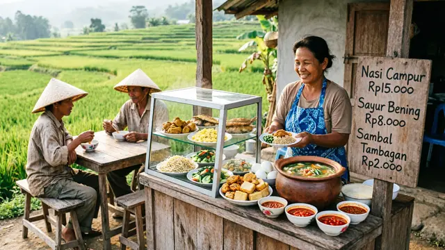 Inspirasi Warung Kecil Depan Rumah yang Cocok Dekat Area Persawahan (AI)