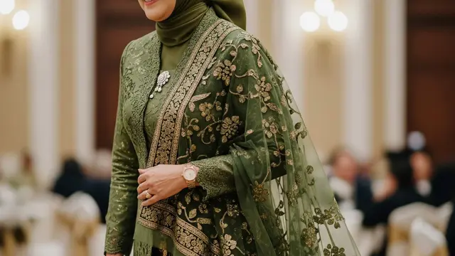 Model Gamis Batik Brokat untuk Istri Pejabat Usia 50 Tahun