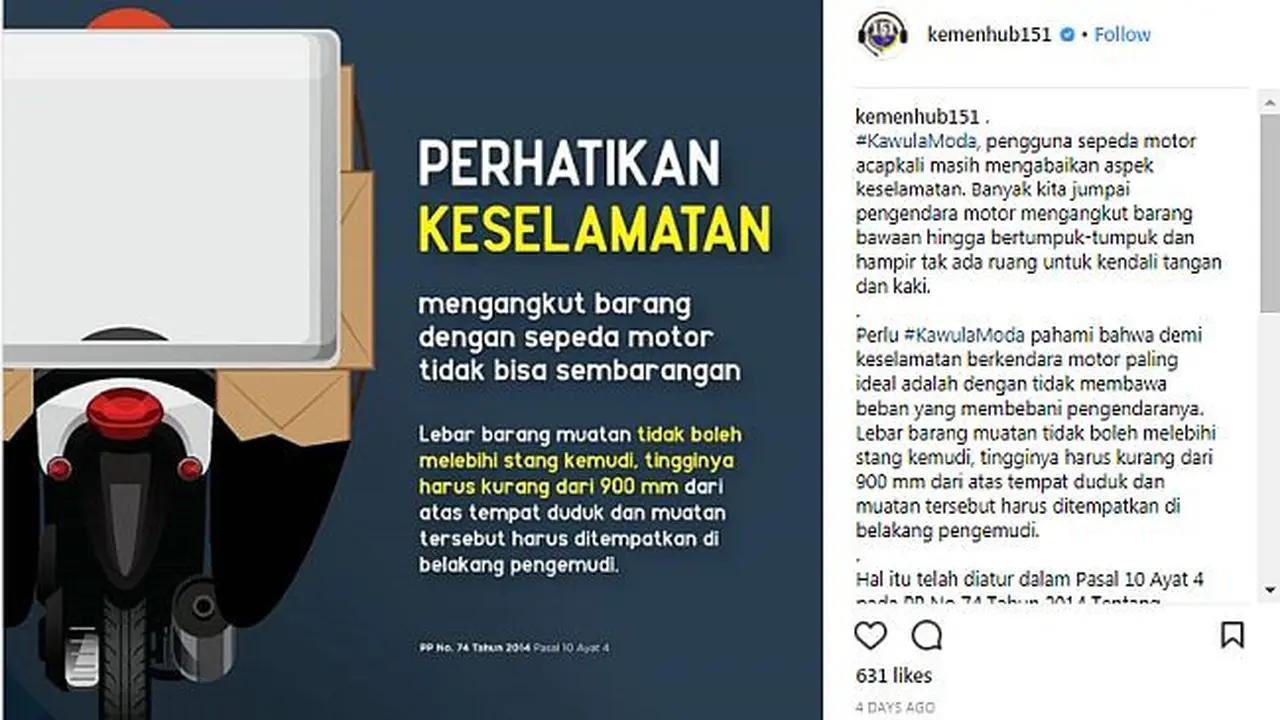 Peraturan bawa barang di motor
