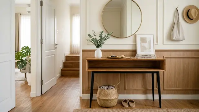 Ide meja konsol di rumah yang bikin ruangan tampak rapi dan modern model dengan kaki ramping