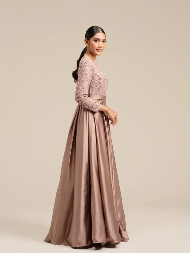 Gamis Brokat Kombinasi Satin Pesta Elegan