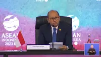 Wakil Menteri BUMN Rosan Perkasa Roeslani dalam Konferensi Pers AIPF 2023, di JCC Senayan, Jakarta, Rabu (6/9/2023). (Arief/Liputan6.com)