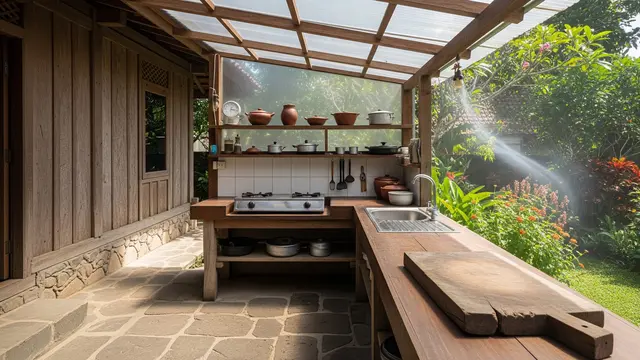 Model Dapur Semi Outdoor yang Cocok untuk Rumah Kampung (AI)