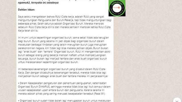 Cek Fakta Tidak Benar Dahlan Iskan Menulis Penolakan Uu Omnibus Law Kepentingan Organisasi Buruh Cek Fakta Liputan6 Com