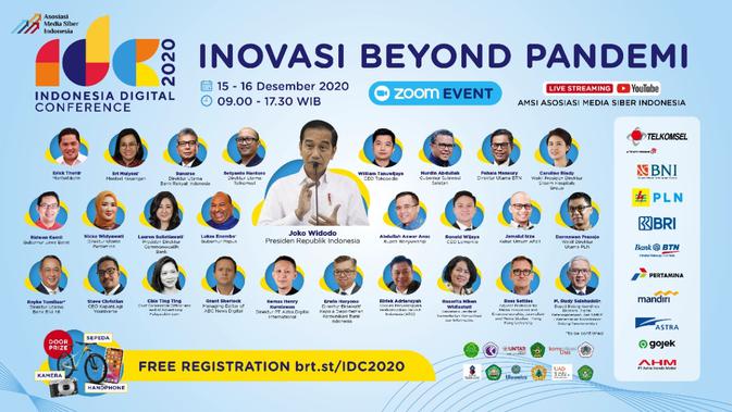 Asosiasi Media Siber Indonesia (AMSI) menyelenggarakan Indonesia Digital Conference (IDC) 2020 secara virtual dengan tema 'Inovasi Beyond Pandemi'. (Dok AMSI)