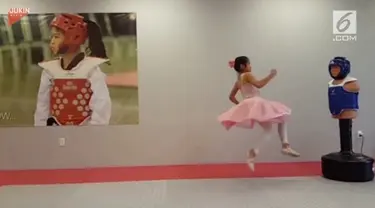 Aksi seorang balerina cilik yang menggabungkan gerakan balet nan anggun dengan jurus karate yang powerful.