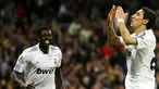 Selebrasi gelandang serang Real Madrid Angel Di Maria (kanan) usai menutup kemenangan 3-0 atas Lyon dalam leg kedua 16 besar Liga Champions di Santiago Bernabeu, 16 Maret 2011. AFP PHOTO/PIERRE-PHILIPPE MARCOU