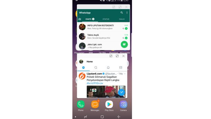 Split Screen pada Galaxy S8 (Liputan6.com/ Agustin Setyo W)