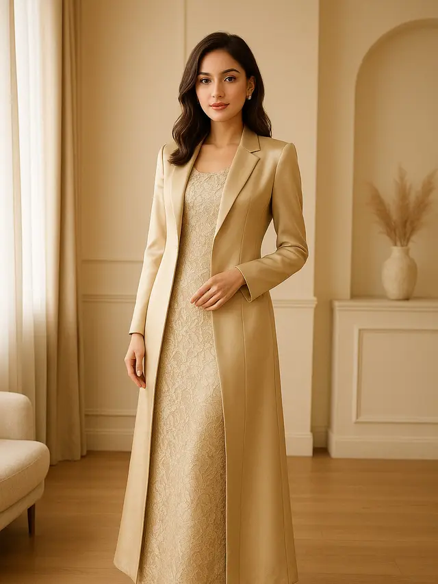 Model Long Dress Kombinasi Outer Satin