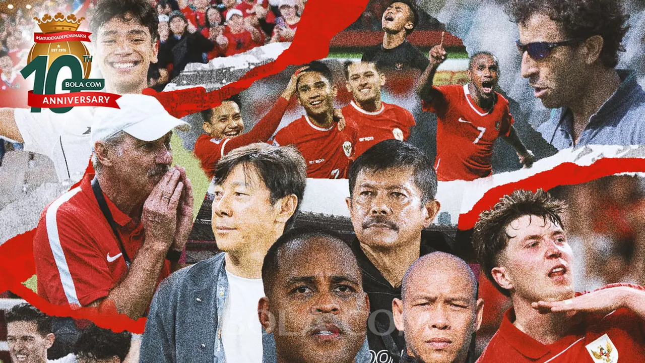 Artikel 10 tahun Bola.com - Kolase Timnas Indonesia 2015-2025