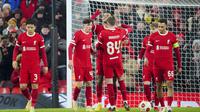 Penyerang Liverpool, Cody Gakpo, melakukan selebrasi setelah mencetak gol ke gawang LASK dalam duel matchday 5 Grup E Liga Europa 2023/2024 di Stadion Anfield, Jumat (1/12/2023). Hasil ini memastikan langkah Liverpool lolos ke babak 16 besar Liga Europa 2023/2024. Mereka kini duduk di puncak klasemen Grup E dengan 12 poin dari 5 laga. (AP Photo/Jon Super)