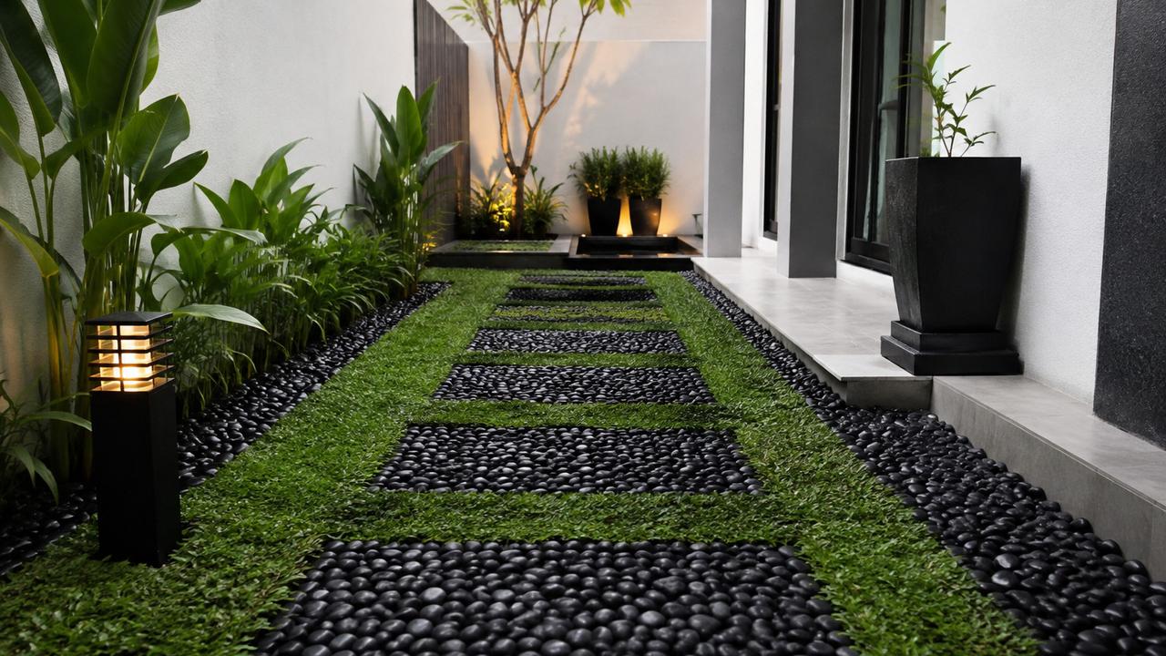 Inspirasi Kombinasi Batu Koral dan Rumput untuk Taman Minimalis