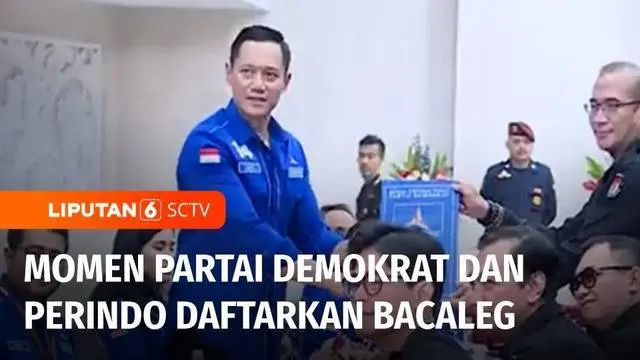 Ketua Umum Partai Demokrat Agus Harimurti Yudhoyono bernyanyi bersama sebelum mendaftarkan bakal calon anggota legislatifnya ke kantor KPU. Partai Perindo optimistis bisa meraih lebih 10 persen suara sehingga bisa menempatkan wakilnya di DPR.