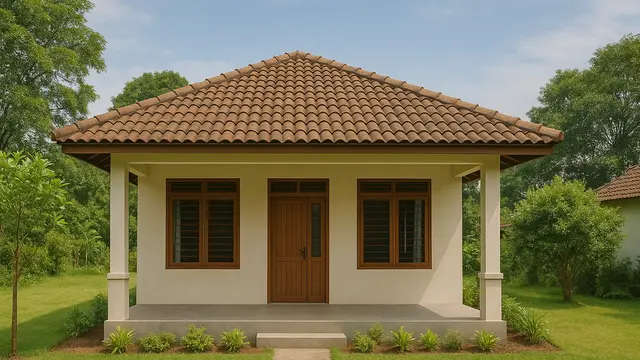 Gambar Rumah Sederhana Ukuran 6x9 di Desa dengan Taman Sejuk (created by AI)