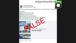 Cek Fakta: Tidak Benar Link Pendaftaran Bantuan Budidaya Ikan Lele dan Patin