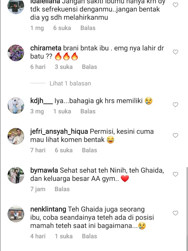 Kecaman warganet untuk putri Aa Gym Ghaida Tsurayya. (Foto: Instagram @gdaghaida)