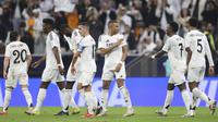 Real Madrid meraih kemenangan 3-0 atas Pachuca pada laga final Piala Interkontinental 2024 di Lusail Stadium, Qatar, Kamis (19/12/2024) dini hari WIB. Hasil itu pun membuat Madrid berhak atas trofi perdana turnamen tersebut. (AP Photo/Hussein Sayed)